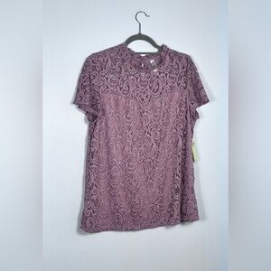 Perseption Mauve Lace Short Sleeve Lined Blouse. NWT